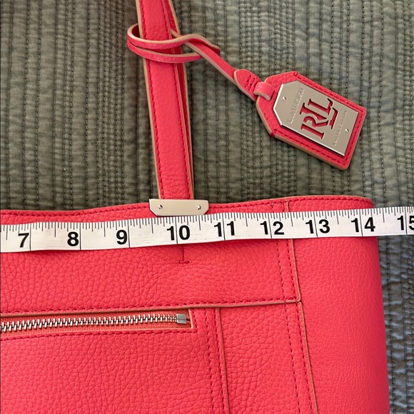 Lauren Ralph Lauren Newberry Medium Vibrant Pink Pebbled Tote Bag - Picture 12 of 14